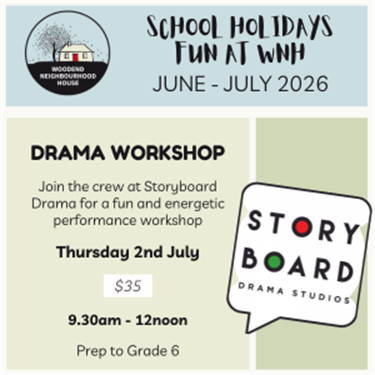 Promotional tile that lists the details of the Drama Workshop.